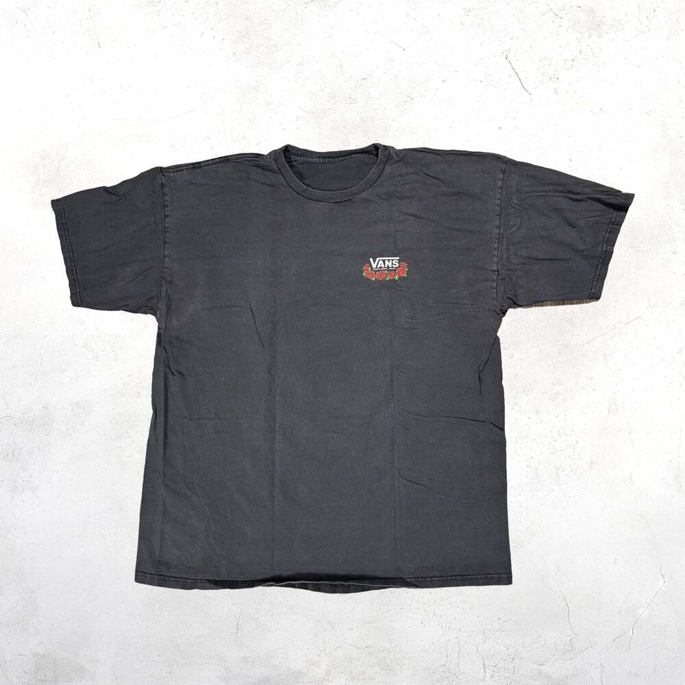 Vans Off The Wall Roses Graphic Tee Black Size XL